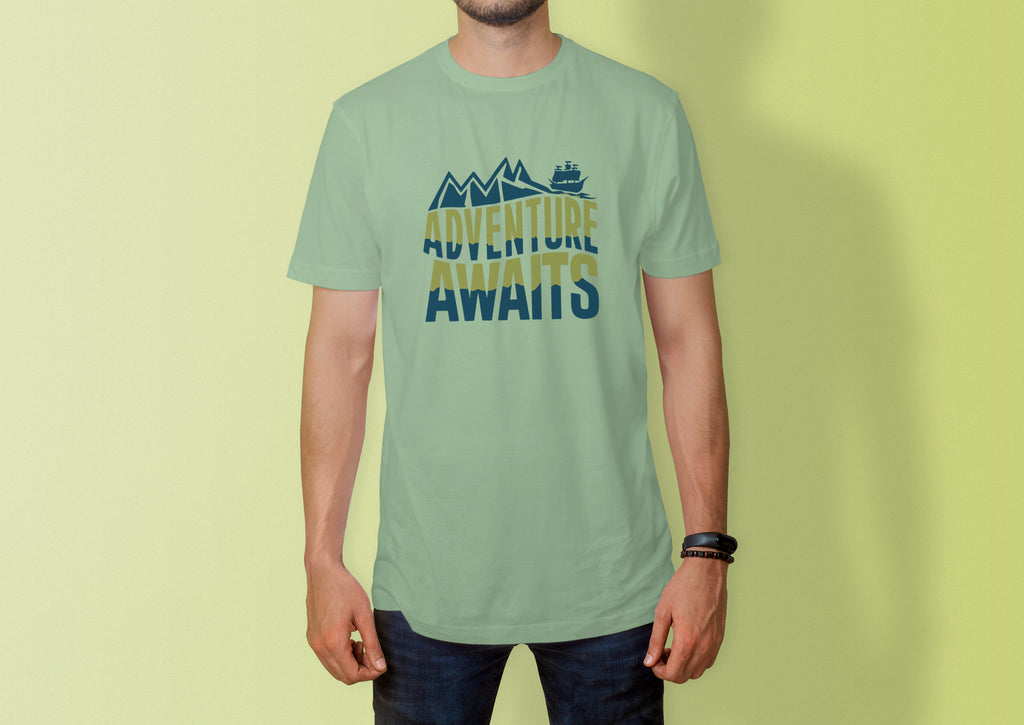 Adventure Awaits Mountain & Ship Graphic T-Shirt