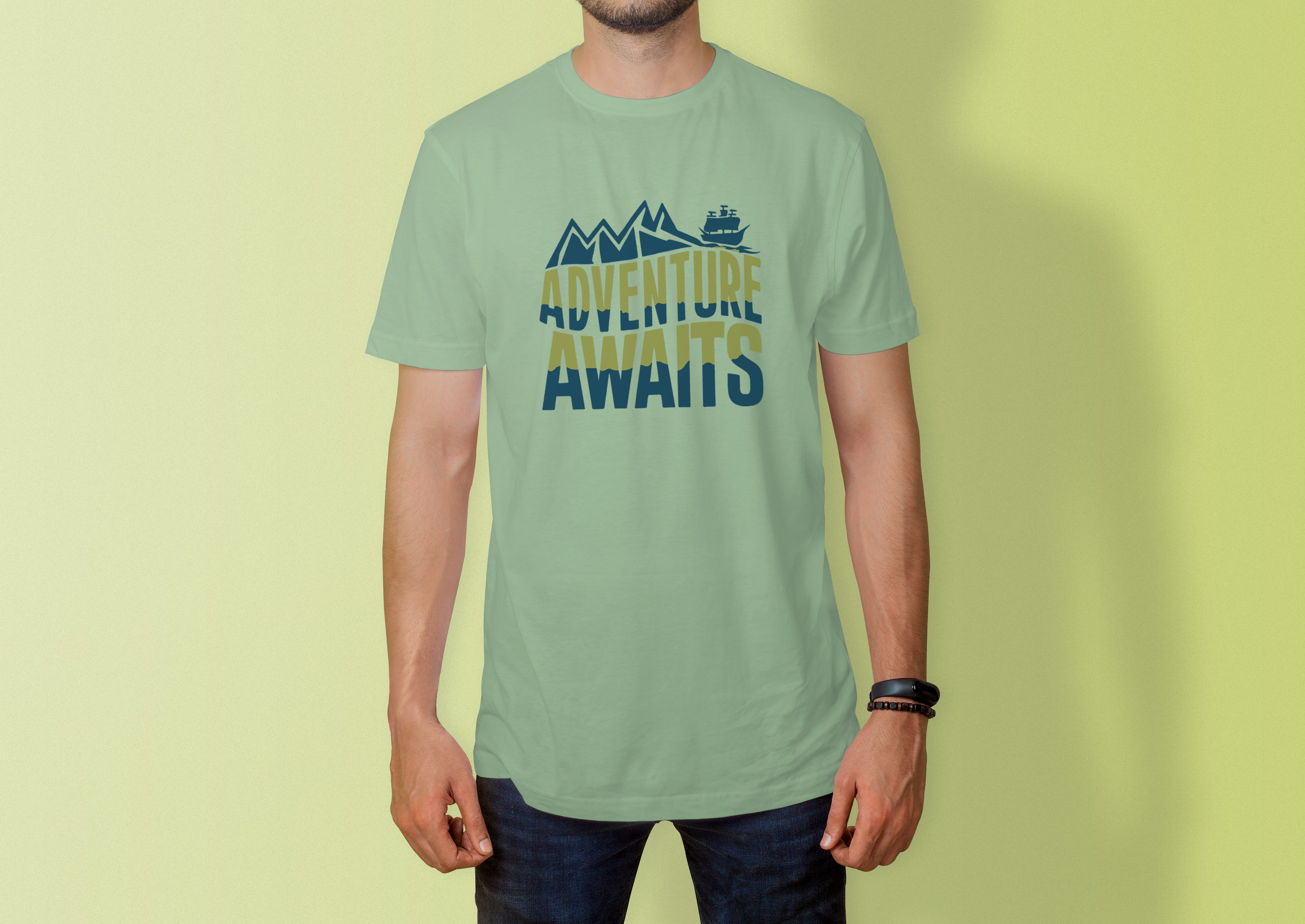 Adventure Awaits Mountain & Ship Graphic T-Shirt