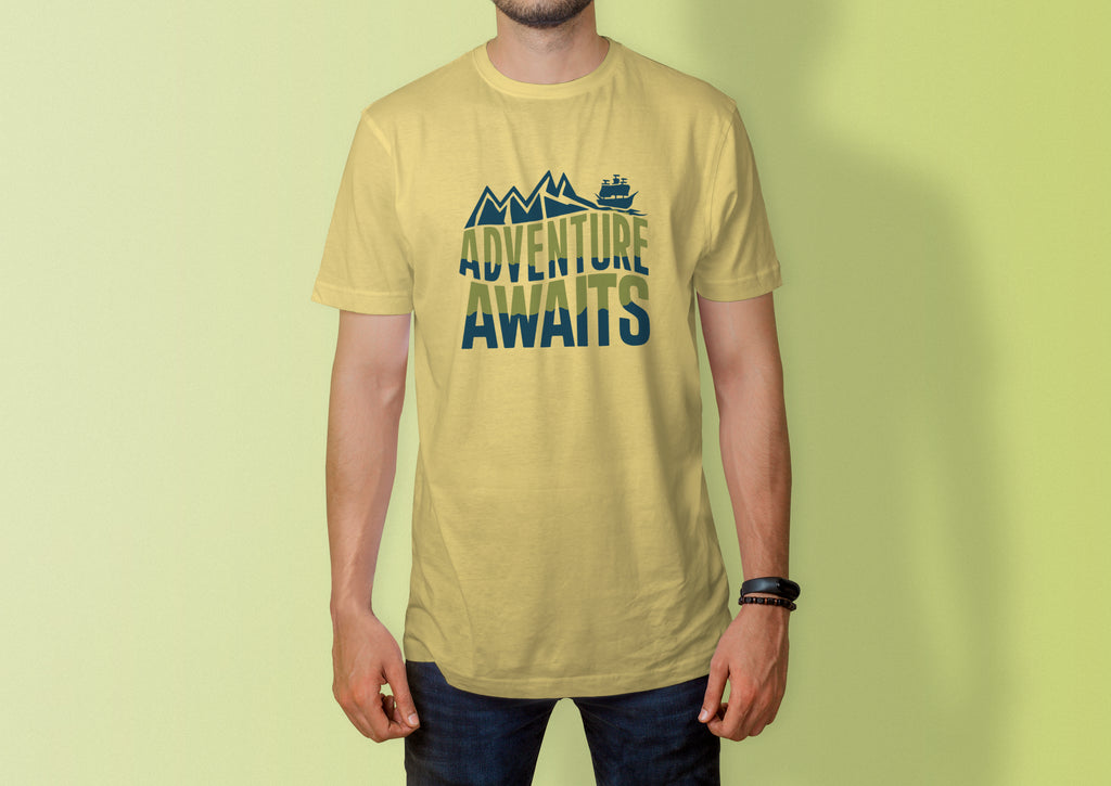 Adventure Awaits Mountain & Ship Graphic T-Shirt