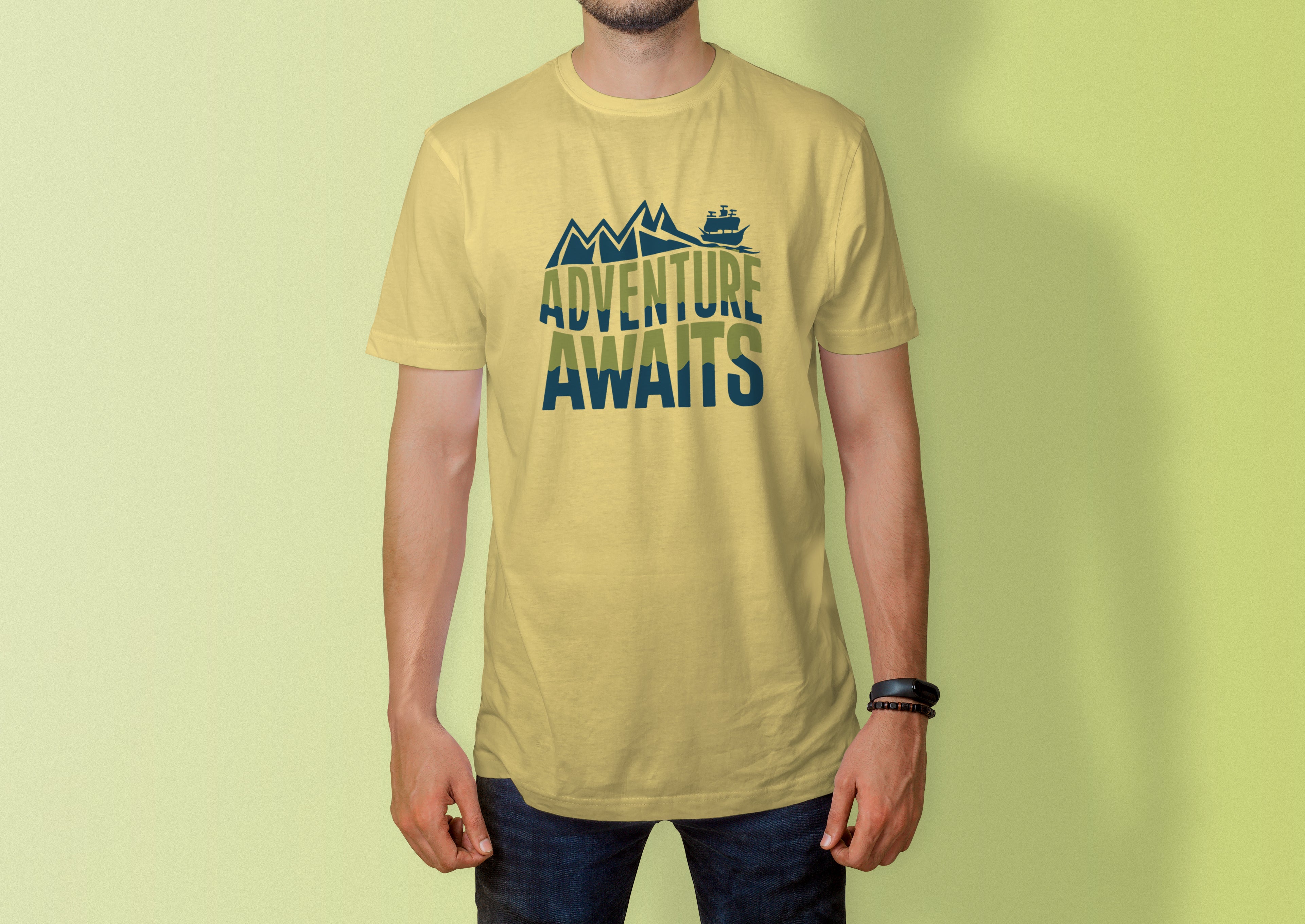 Adventure Awaits Mountain & Ship Graphic T-Shirt