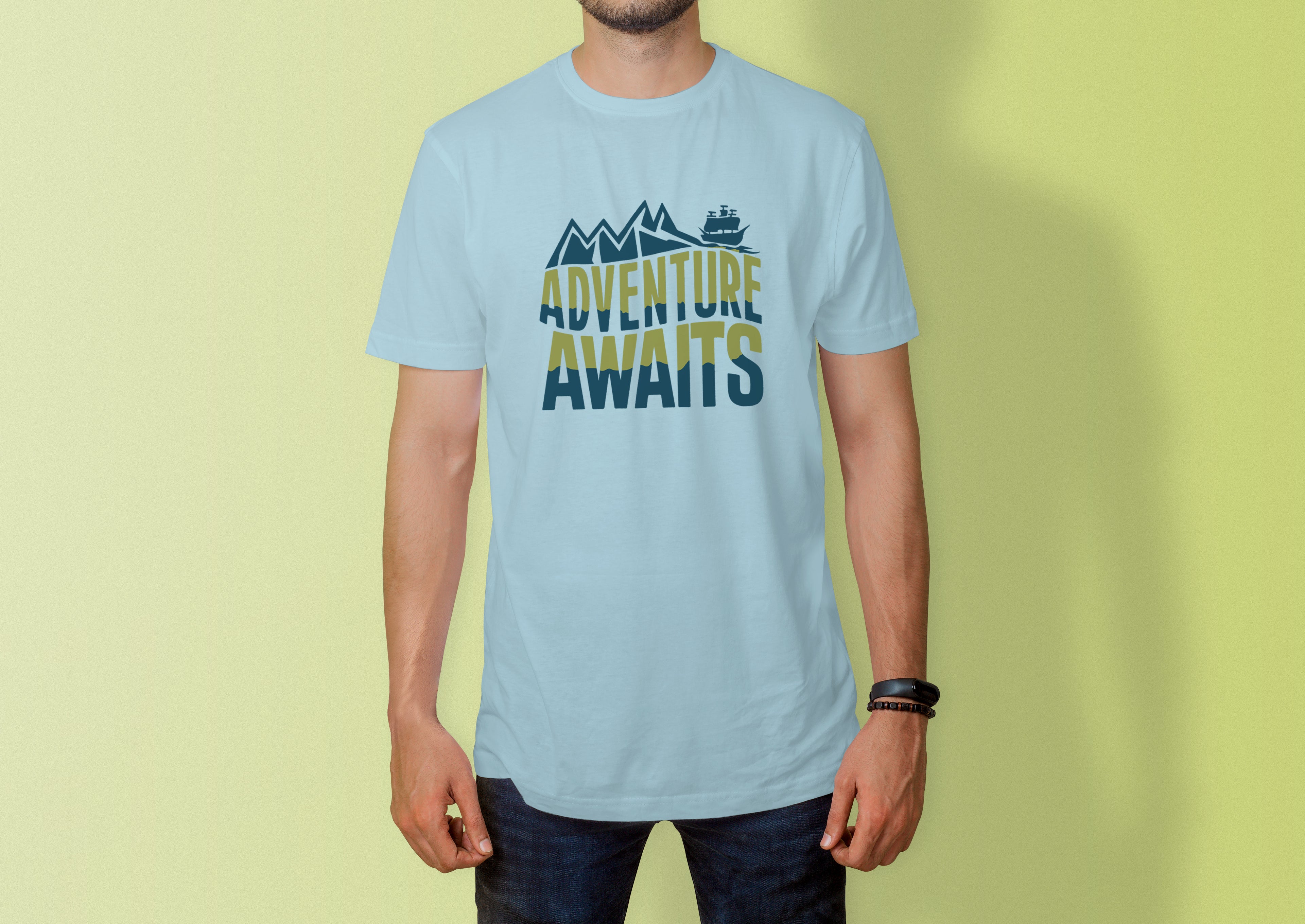 Adventure Awaits Mountain & Ship Graphic T-Shirt