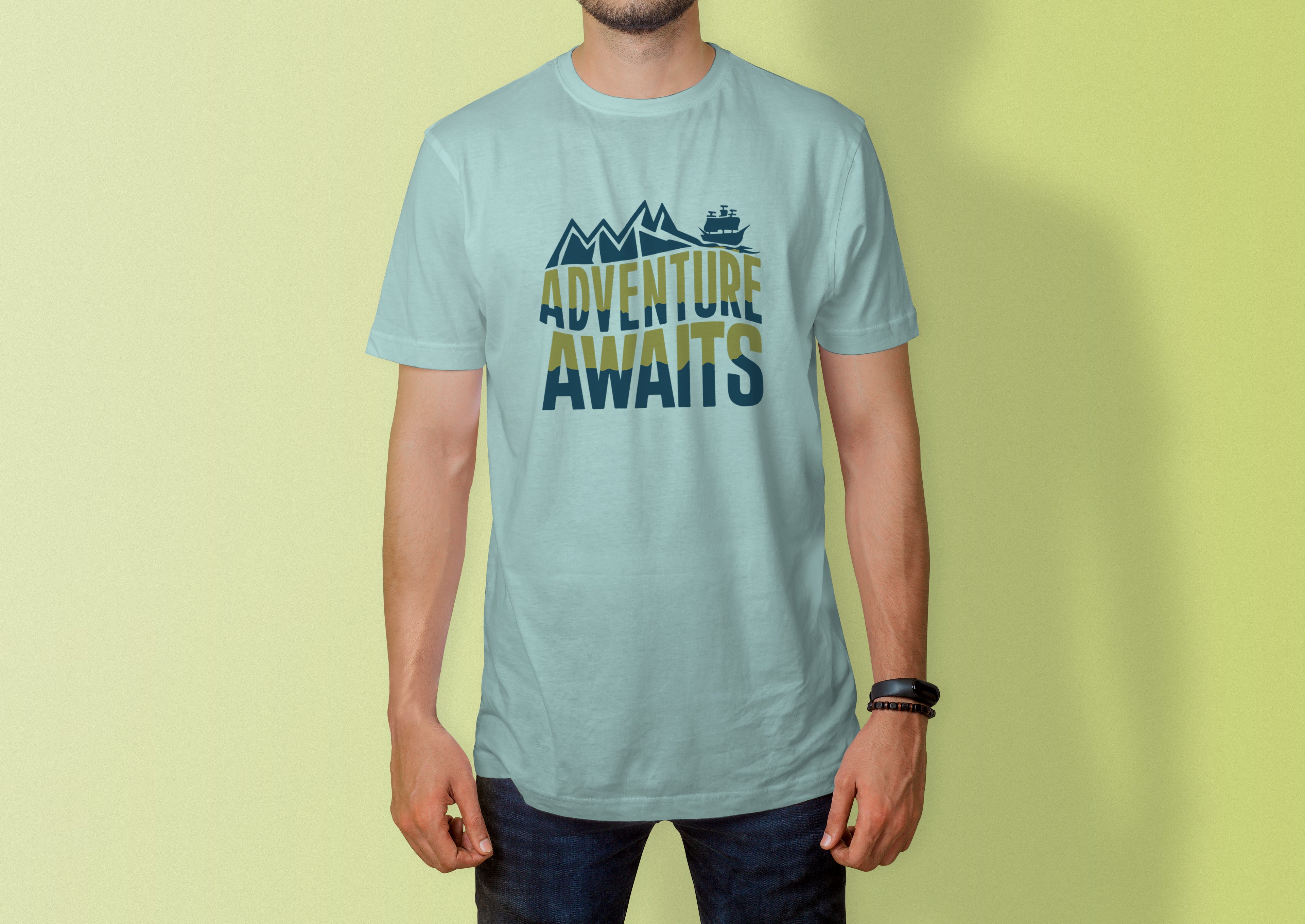 Adventure Awaits Mountain & Ship Graphic T-Shirt