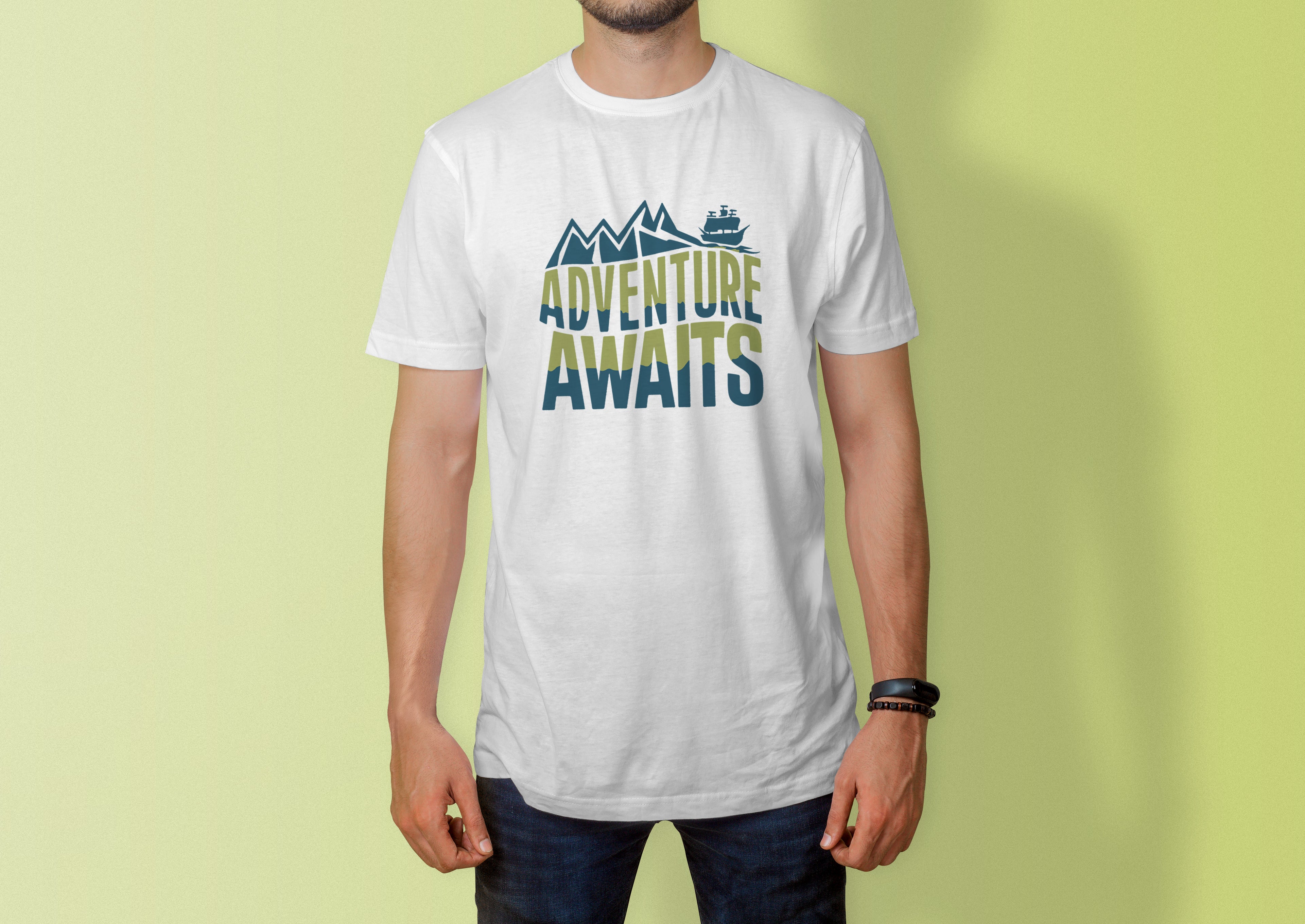 Adventure Awaits Mountain & Ship Graphic T-Shirt