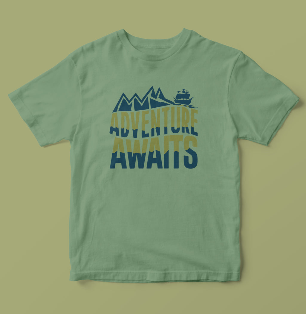 Adventure Awaits Mountain & Ship Graphic T-Shirt