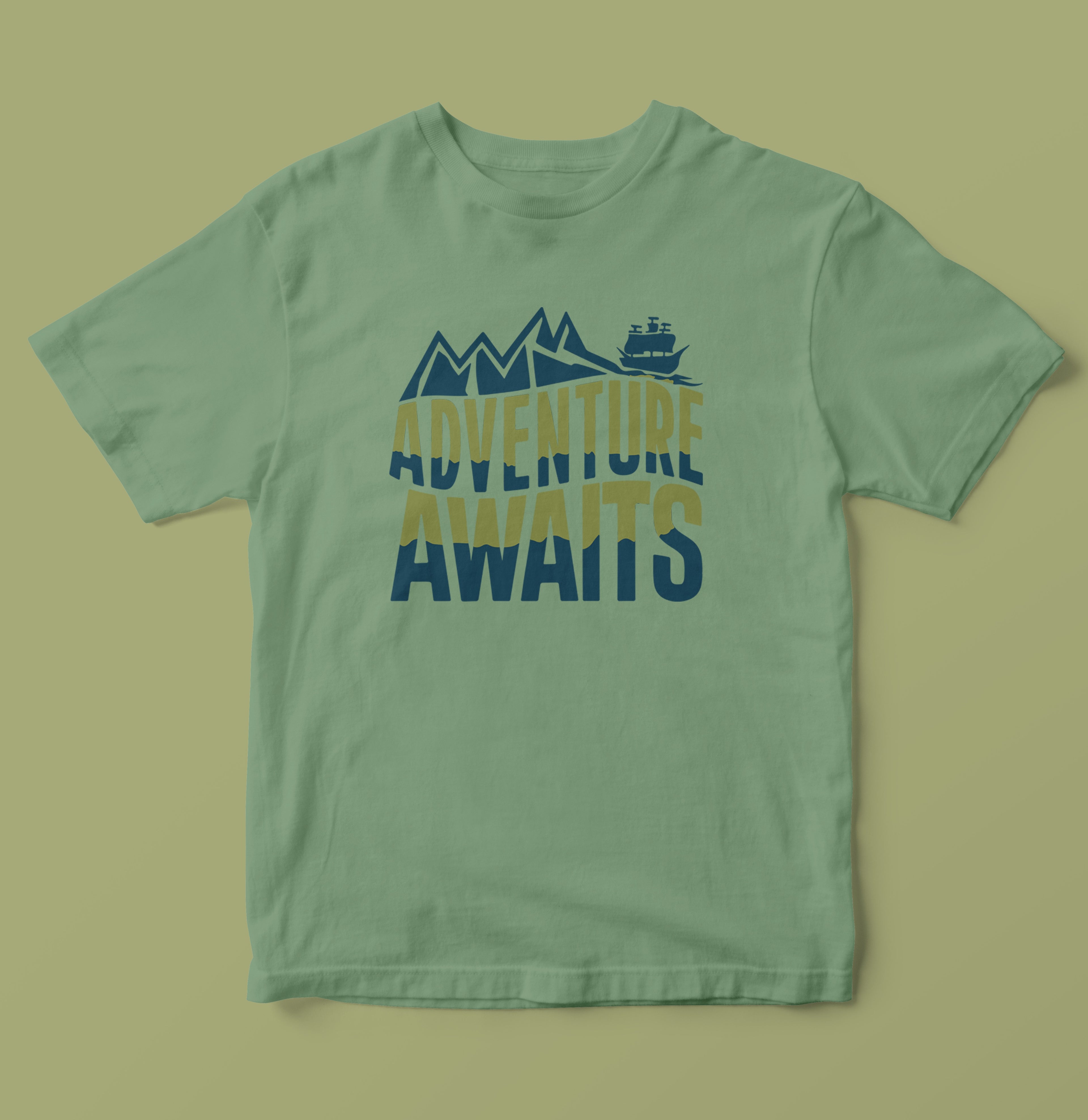 Adventure Awaits Mountain & Ship Graphic T-Shirt