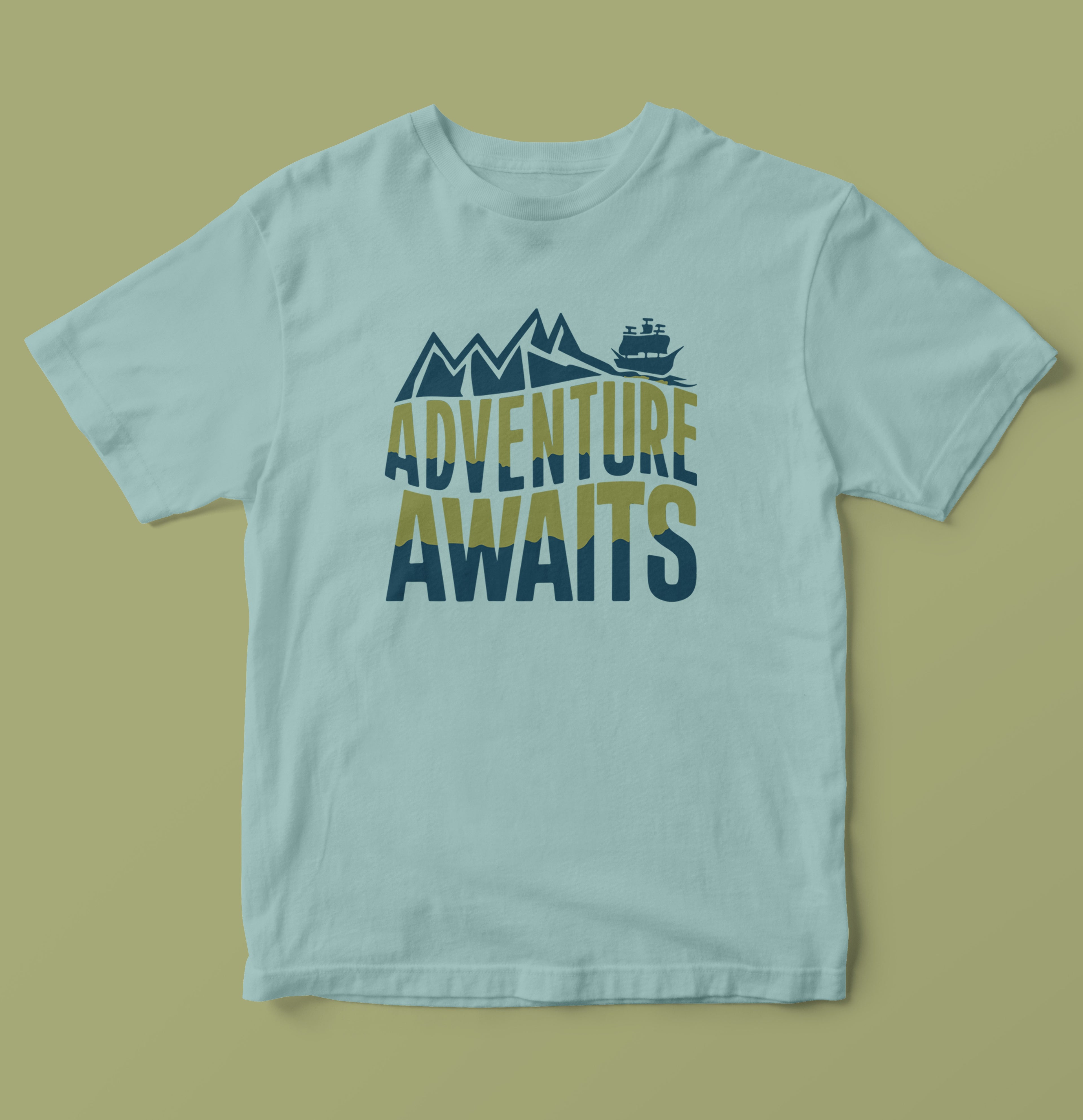 Adventure Awaits Mountain & Ship Graphic T-Shirt