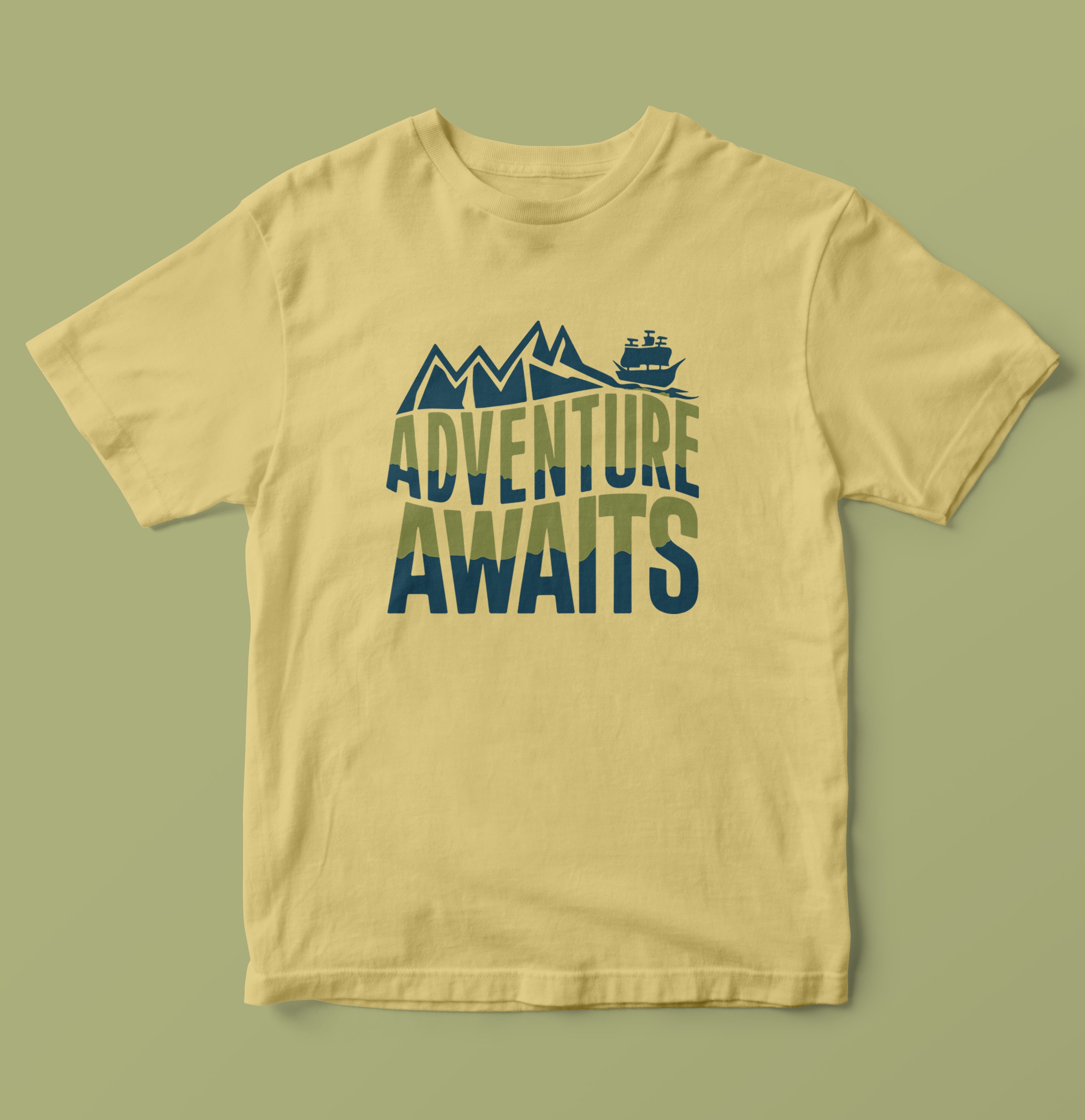 Adventure Awaits Mountain & Ship Graphic T-Shirt