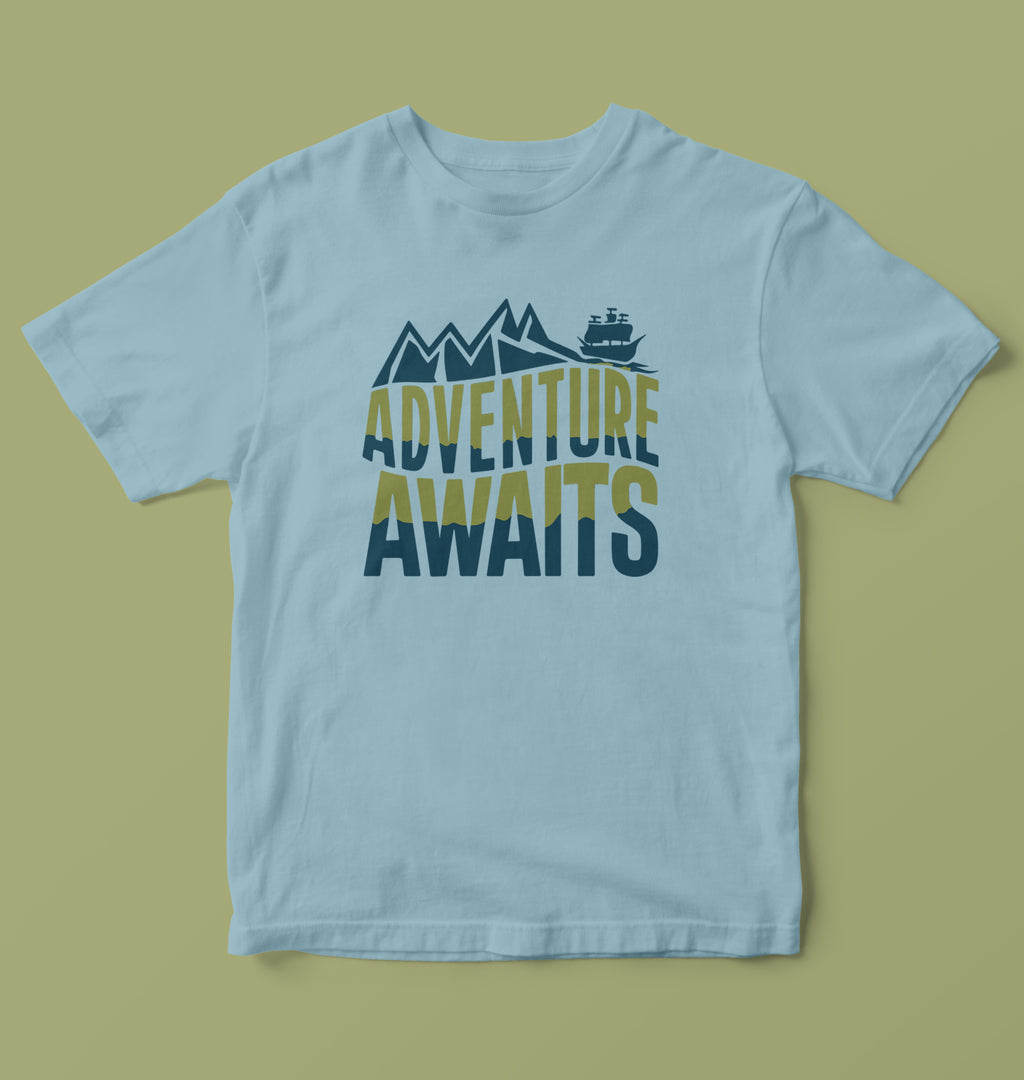 Adventure Awaits Mountain & Ship Graphic T-Shirt