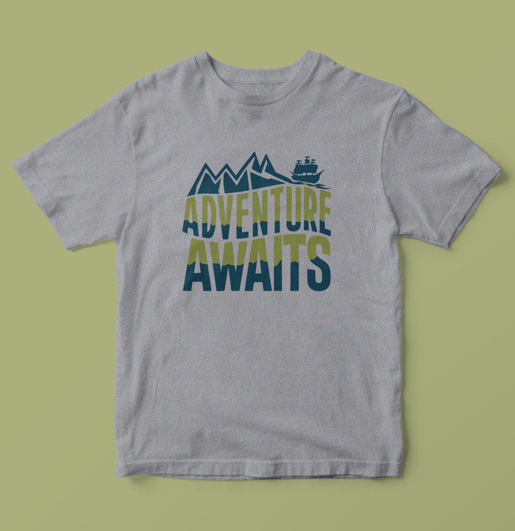 Adventure Awaits Mountain & Ship Graphic T-Shirt