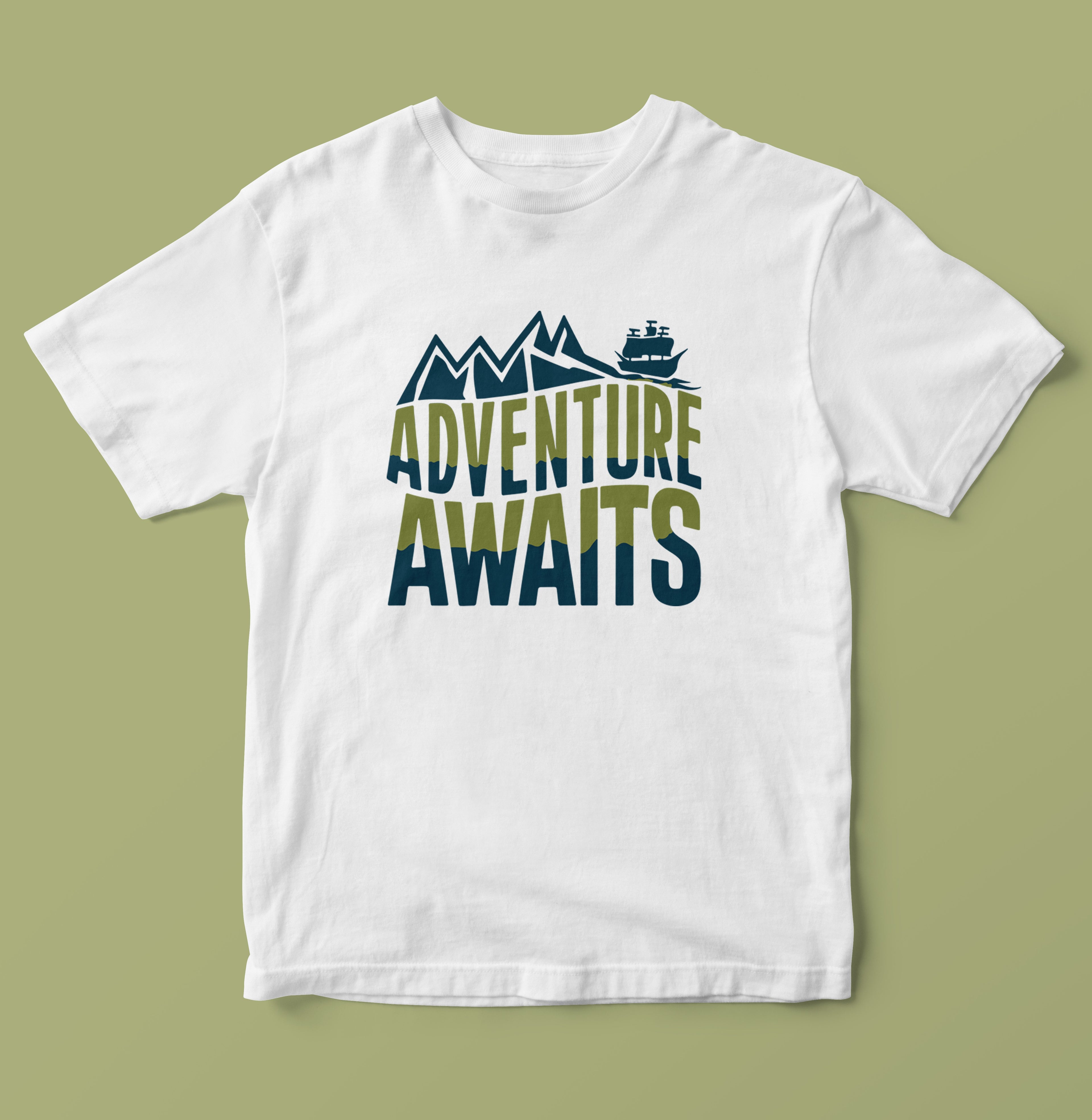 Adventure Awaits Mountain & Ship Graphic T-Shirt